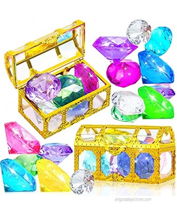 KXCOFTXI Big Diving Gems for Pool 4CM Large Pirate Gems 10PCS Colorful Glittery Acrylic Pool Jewels with 2 Treasure Chests for Kids Summer Pool Treasure Hunt