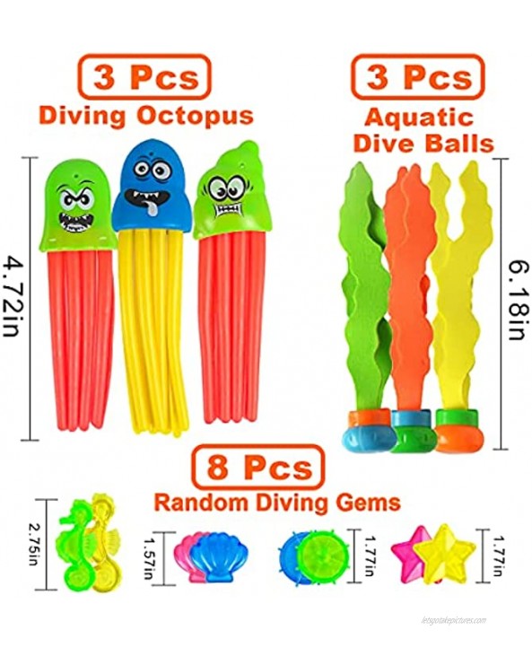 ONG NAMO Pool Toys 21 Packs Diving Toys with 8 Pirate Treasures Gems 4 Dive Torpedos Sharks 3 Diving Seaweeds 3 Diving Octopus 3 Diving Fish Pool Toys for Teens & Adults