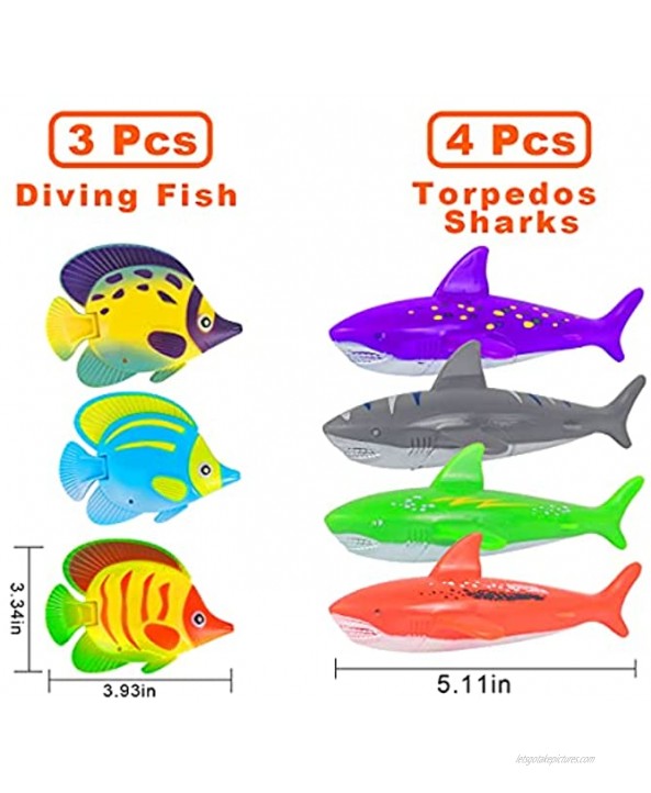 ONG NAMO Pool Toys 21 Packs Diving Toys with 8 Pirate Treasures Gems 4 Dive Torpedos Sharks 3 Diving Seaweeds 3 Diving Octopus 3 Diving Fish Pool Toys for Teens & Adults