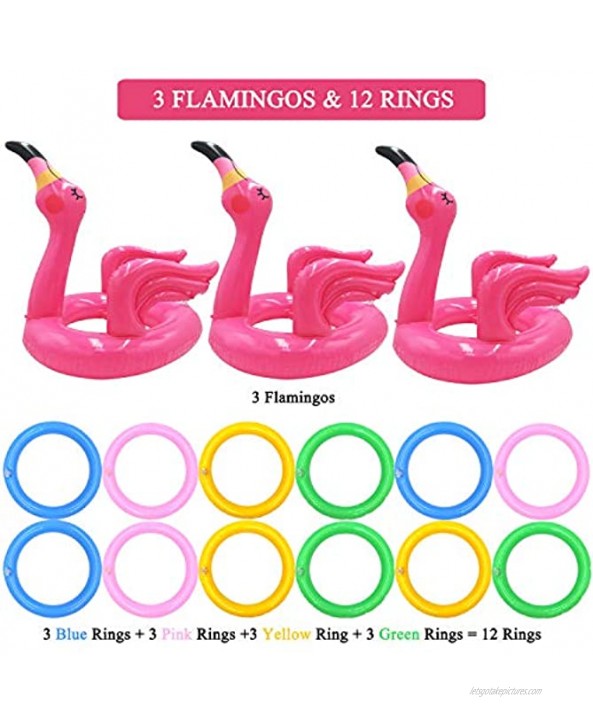 PTFNY 3 Pack Inflatable Flamingo Ring Toss Game with Rings Swimming Pool Beach Party Games for Summer Hawaiian Luau Birthday Carnival Floating Pool Games Party Supplies 3 Flamingo and 12 Rings