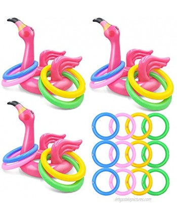 PTFNY 3 Pack Inflatable Flamingo Ring Toss Game with Rings Swimming Pool Beach Party Games for Summer Hawaiian Luau Birthday Carnival Floating Pool Games Party Supplies 3 Flamingo and 12 Rings