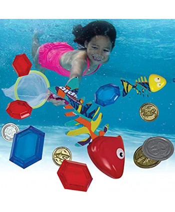 Splash Bombs 33 Piece Pool Party Dive Superset Includes 9 Underwater Diving Rings 6 Fabric Dive Sticks 12 Diving Jewels & Coins 3 Fish Dive Sticks 2 1 Mesh Storage Bag Mulitcolor