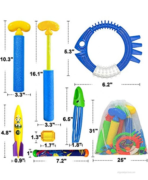 ToyerBee Diving Toys Pool Swimming Toys with Water Gun 28 PCS Underwater Toys with a Storage Bag for Kids &Teens & Adults & Girls & Boys &Children Outdoor Gift Pool Toys in Summer&Pool Party