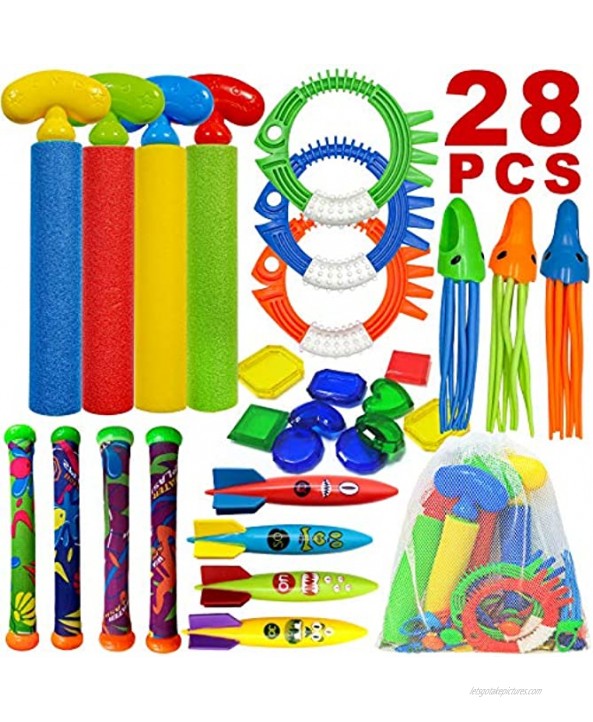 ToyerBee Diving Toys Pool Swimming Toys with Water Gun 28 PCS Underwater Toys with a Storage Bag for Kids &Teens & Adults & Girls & Boys &Children Outdoor Gift Pool Toys in Summer&Pool Party