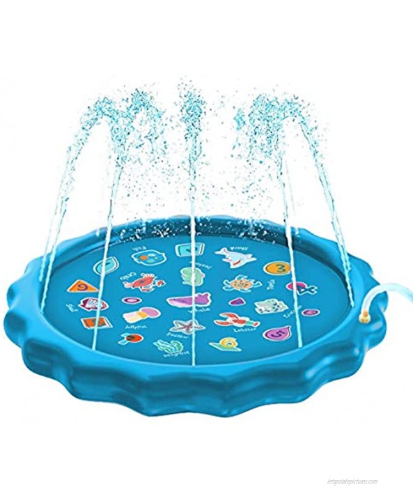 10Leccion 68” Kids Splash Pad for Outside Backyard Sprinkler for Toddlers Baby Splash Pool Mat Water Wading Toys for Baby Children Girl Boy Dogs