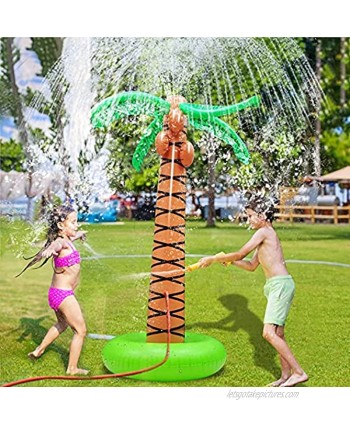 61" Inflatable Palm Tree Backyard Sprinkler Toy for Kid Spray Water Pool Toy Inflatable Water Park Outdoor Hawaiian Party Coconut Tree for Lawn Splash Sprinkler for Toddlers Backyard Beach Games Toys