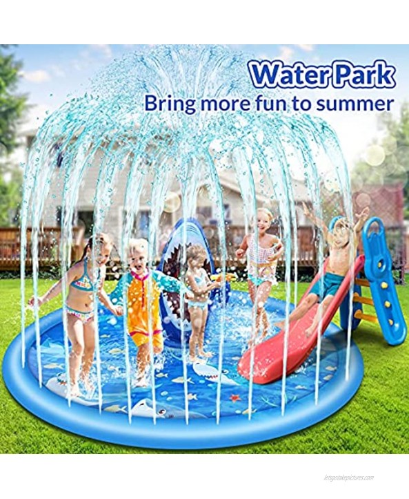 70 Larger Splash Pad Inflatable Shark Water Play Mat with Sandbags Fun Games Kids Sprinklers for Learning Baby Shallow Kiddie Pool for Backyard Garden Outdoor Party Water Toys Gifts for Toddlers