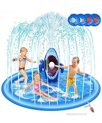 70" Larger Splash Pad Inflatable Shark Water Play Mat with Sandbags Fun Games Kids Sprinklers for Learning Baby Shallow Kiddie Pool for Backyard Garden Outdoor Party Water Toys Gifts for Toddlers