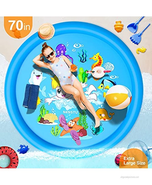 70 Splash Pad Sprinkler for Kids Toddlers,Outdoor Water Play Toys Wading Pool,Cartoon Animals Design Splash Play Mat,Summer Gifts for Baby Toddler Girls and Boys Age 1 2 3 4 5 6 7 8 9.