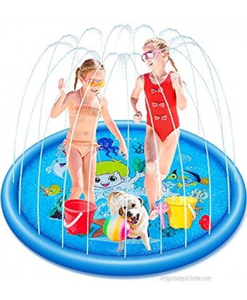 70" Splash Pad Sprinkler for Kids Toddlers,Outdoor Water Play Toys Wading Pool,Cartoon Animals Design Splash Play Mat,Summer Gifts for Baby Toddler Girls and Boys Age 1 2 3 4 5 6 7 8 9.