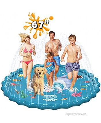 Abida Splash Pad 67" Size Outside Sprinkler Play Mat for Kids Extra Large Party Infant Wading Pool Fun Summer Outdoor Water Toys for 3-12 Years Old Baby and Toddler Girls and Boys