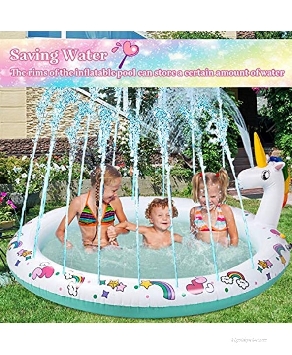 Decorlife Unicorn Splash Pad Inflatable Sprinkler for Kids or Toddlers Ages 1+ 67 Inch