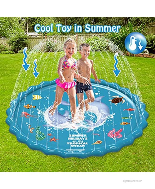 EPN Splash Pad 67 Sprinkler Play Mat for Kids Upgraded Summer Outdoor Water Toys Wading Pool for Toddlers Baby Extra Large Outside Party Water Play Mat for 3-12 Years Old Children Boys Girls