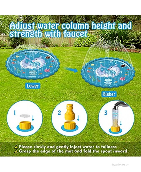 EPN Splash Pad 67 Sprinkler Play Mat for Kids Upgraded Summer Outdoor Water Toys Wading Pool for Toddlers Baby Extra Large Outside Party Water Play Mat for 3-12 Years Old Children Boys Girls