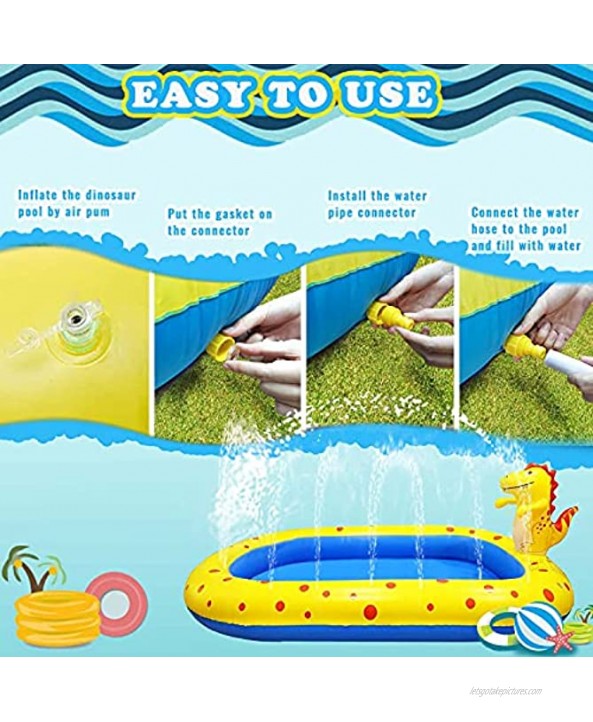 EUDORA Inflatable Sprinkler Swimming Pool for Kids 3 in 1 Dinosaur Pool Kiddies Wading Splash Play Center Park for Toddlers Outdoor Backyard Summer Spray Water Toy Gift