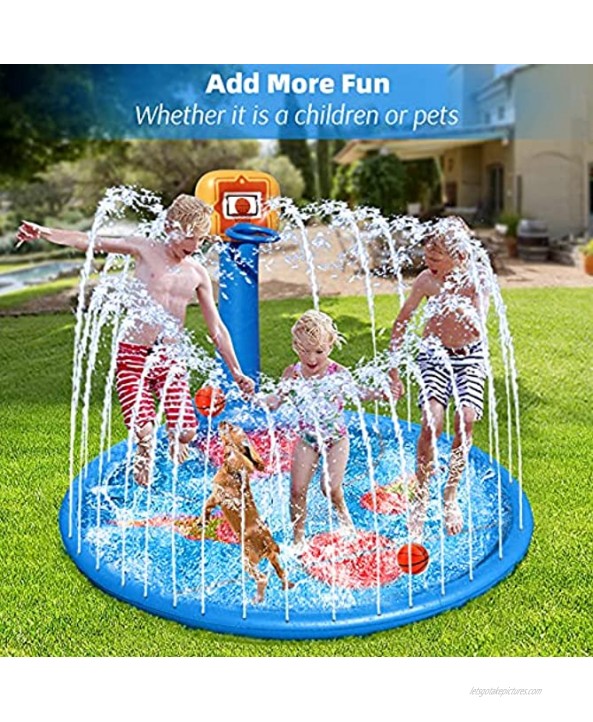 FORTY4 77 Large Splash Pad Sprinkler for Kids Toddlers with Inflatable Basketball Hoop & 2 Mini Basketball Summer Outdoor Water Play Mat Toys Gifts for 3-6 Year Old Girls Boys
