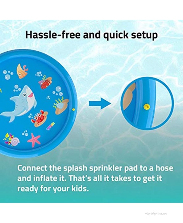 Funtain 68 Inflatable Splash Sprinkler Pad for Kids Toddlers Kiddie Baby Pool Outdoor Games Water Mat Toys Baby Infant Wadin Swimming Pool Fun Backyard Fountain Play Mat for 1 -12 Year Old Girls