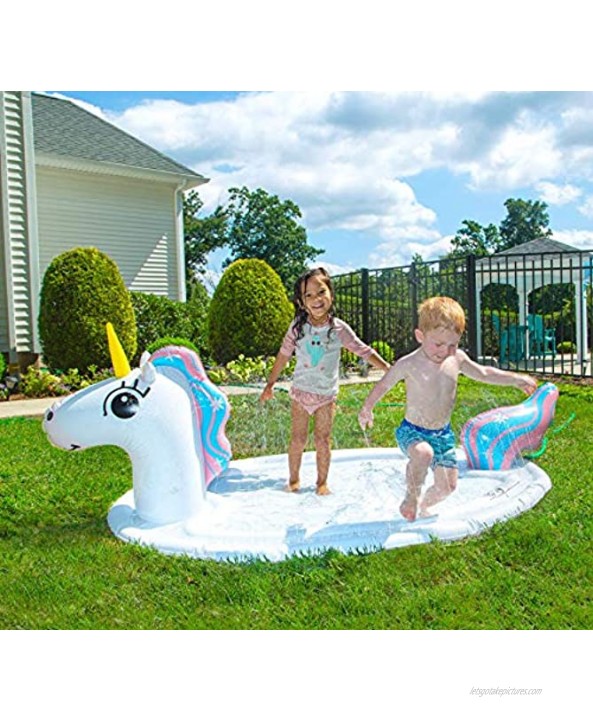 Good Banana Unicorn Splashy Sprinklers Kids’ Jumbo Splash Pad & Pool with 360-Degree Sprinklers 6 Ft Long Backyard Lawn Outdoor Play Poolside Family BBQs Parties