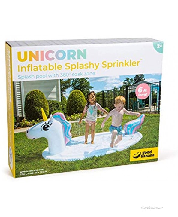 Good Banana Unicorn Splashy Sprinklers Kids’ Jumbo Splash Pad & Pool with 360-Degree Sprinklers 6 Ft Long Backyard Lawn Outdoor Play Poolside Family BBQs Parties