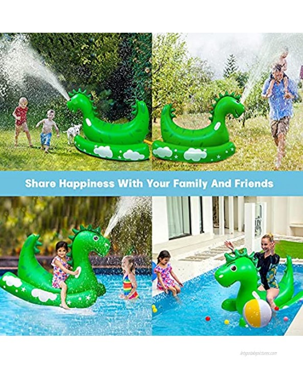 Inflatable Pool Float for Kids Adults Kids Sprinklers Pool Toys Ride-on Dinosaur Splash Pool Raft with 2 Handles Summer Swimming Pool Party Toys Spray Water Toys for Outdoor Lawn Backyard
