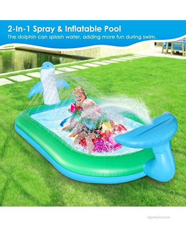 Inflatable Splash Pad Sprinkler Pool for Kids Toddlers 2-in-1 Upgraded Outside Dolphin Water Toys for Baby Play Mat for 2 -12 Year Old Girls & Boys 75 x 26 Kiddie Pool with Splash for Summer Gift