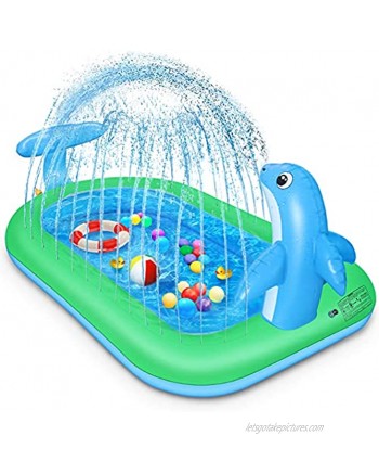 Inflatable Splash Pad Sprinkler Pool for Kids Toddlers 2-in-1 Upgraded Outside Dolphin Water Toys for Baby Play Mat for 2 -12 Year Old Girls & Boys 75" x 26" Kiddie Pool with Splash for Summer Gift