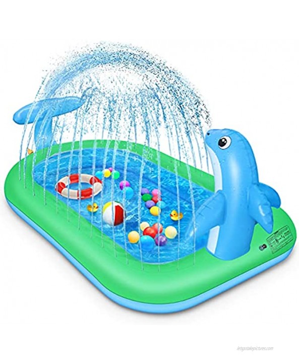 Inflatable Splash Pad Sprinkler Pool for Kids Toddlers 2-in-1 Upgraded Outside Dolphin Water Toys for Baby Play Mat for 2 -12 Year Old Girls & Boys 75 x 26 Kiddie Pool with Splash for Summer Gift