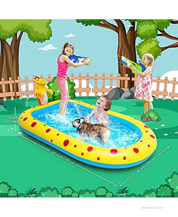 Inflatable Sprinkler Pool for Kiddie Family 3 in 1 Wading Splash Pool Baby Outdoor Water Toys Splash Play Swimming Pool with Dinosaur Sprinkler for Summer Water Party Backyard Garden 67x 40.5