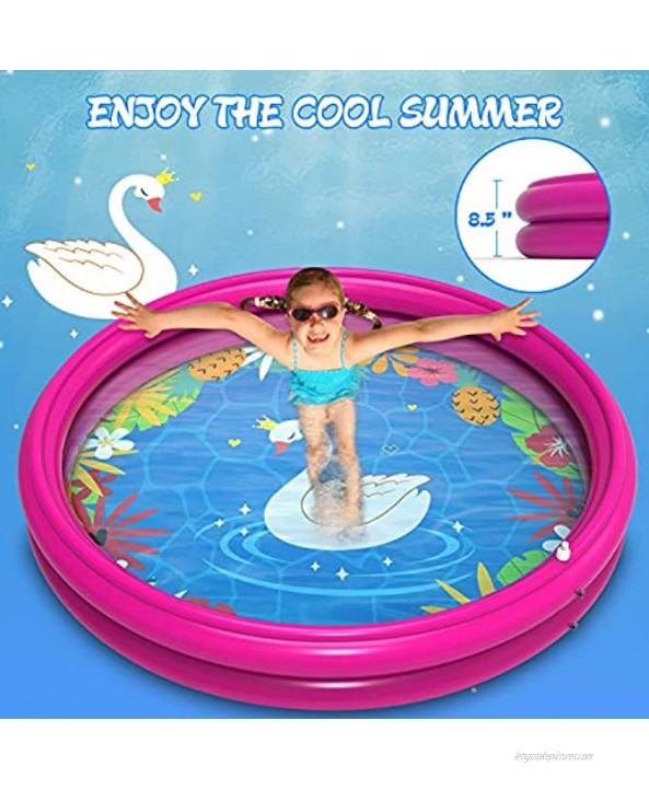 INNOCHEER Splash Pad & Sprinkler Swimming Pool for Kids Outdoor Play with 6 Feet Spray Jet Height Pink Swan Design 59x 8.5 Inflatable Kiddie Pool Summer Toys for Boys Girls 3+