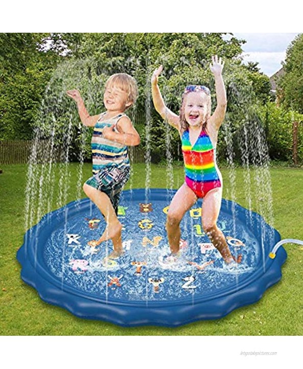 Jasonwell Splash Pad Sprinkler for Kids Toddlers Play Mat 60 Inflatable Baby Wading Pool Summer Outdoor Water Toys for Children Boys Girls Dogs Sprinkler Pool for Alphabet Learning Age 2 3 4 5 6 7