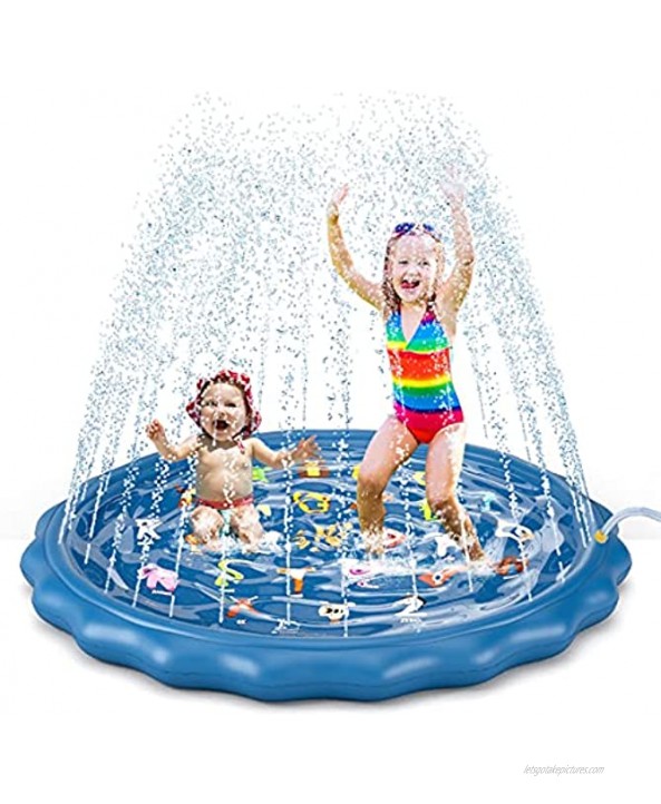 Jasonwell Splash Pad Sprinkler for Kids Toddlers Play Mat 60 Inflatable Baby Wading Pool Summer Outdoor Water Toys for Children Boys Girls Dogs Sprinkler Pool for Alphabet Learning Age 2 3 4 5 6 7