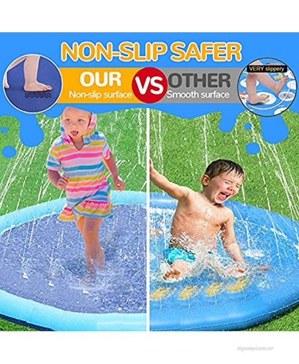 KDJ Splash Pad for Dogs and Kids Non-Slip 67'' Dog Pool with Water Sprinkler Durable Foldable Water Play Mat Toys in Summer for Toddlers and Pets Outdoor Backyard