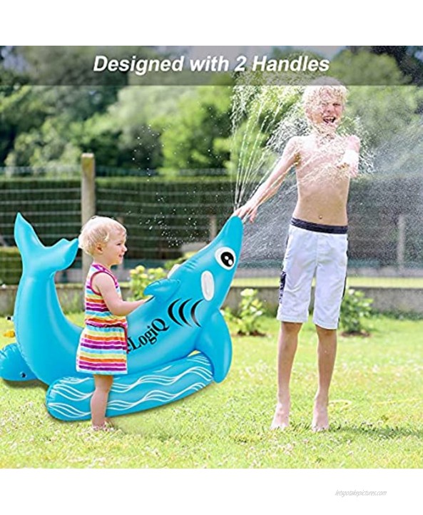 LITTLELOGIQ Water Sprinkler for Kids Large Inflatable Sprinklers for Yard Shark Giant Pool Float Big Outdoor Water Toys with Handles Suitable for Kids Adults Backyard Outside Garden