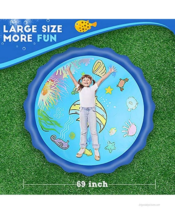 OMWay Splash Pad for Toddlers 69 Kids Sprinklers for Yard Water Play Mat for Babies,Inflatable Kids Pool Games for Backyard Outside,Summer Outdoor Toys Gifts for 1-8 Years Old Boys Girls