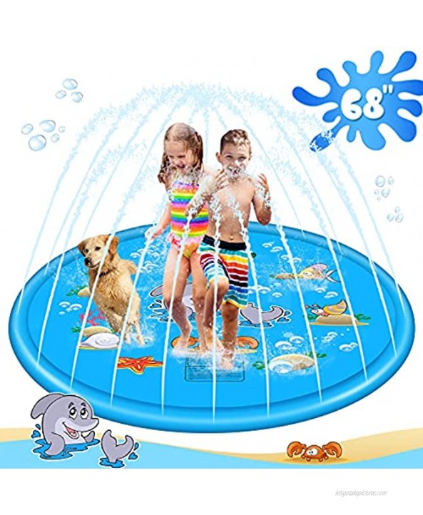 OZMI Splash Pad for Kids 68 Splash Play Mat for Toddlers Sprinkler Mat Summer Wading Pool Splash Pad Sprinkler for Children Outdoor Water Fun Toys for 1-12 Year Old Toddlers Boys Girls Blue