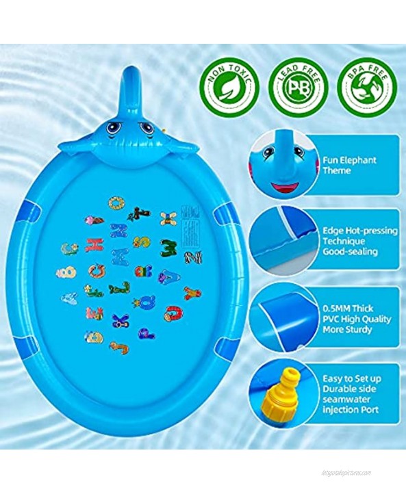 Parboom Splash Pad Sprinkler for Kids & Toddler Upgraded 82 Large Kids Outdoor Toys Sprinklers Water Toys Gift “A to Z” Learning Splash Play Mat for Toddler Gift