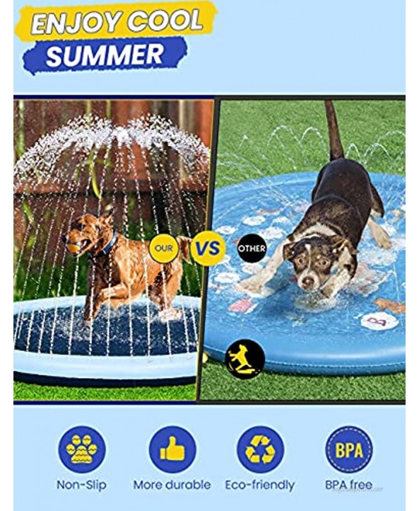 PETOCAT Dog Splash Pad Non Slip Splash Pad Sprinkler for Kids Kiddie Baby Shallow Pool Pet Outdoor Water Play Toy Wading Pool Mat Easy to Use Clean