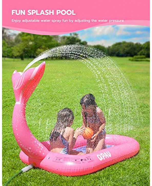 QPAU 3-in-1 Inflatable Sprinkler Pool 2021 New Mermaid Design Splash Pad Kiddie Pool for Kids Toddler Outdoor Water Toys for Babies Boys Girls 65”x 40” Pink Mermaid