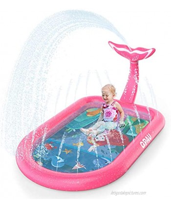 QPAU 3-in-1 Inflatable Sprinkler Pool 2021 New Mermaid Design Splash Pad Kiddie Pool for Kids Toddler Outdoor Water Toys for Babies Boys Girls 65”x 40” Pink Mermaid