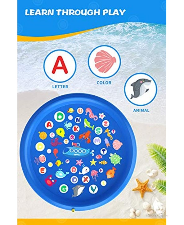 QPAU Inflatable Splash Pad Sprinkler for Kids Sprays Up to 96 inch Baby Kids Pool for Learning Inflatable Water Toys 60 Outdoor Swimming Pool for Babies and ToddlersBlue