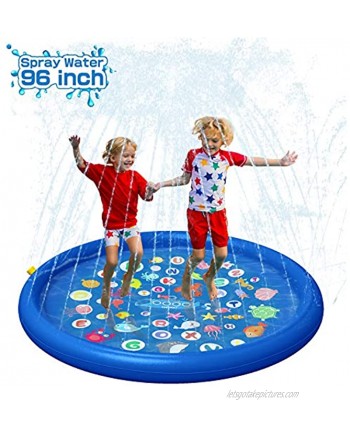 QPAU Inflatable Splash Pad Sprinkler for Kids Sprays Up to 96 inch Baby Kids Pool for Learning Inflatable Water Toys 60" Outdoor Swimming Pool for Babies and ToddlersBlue