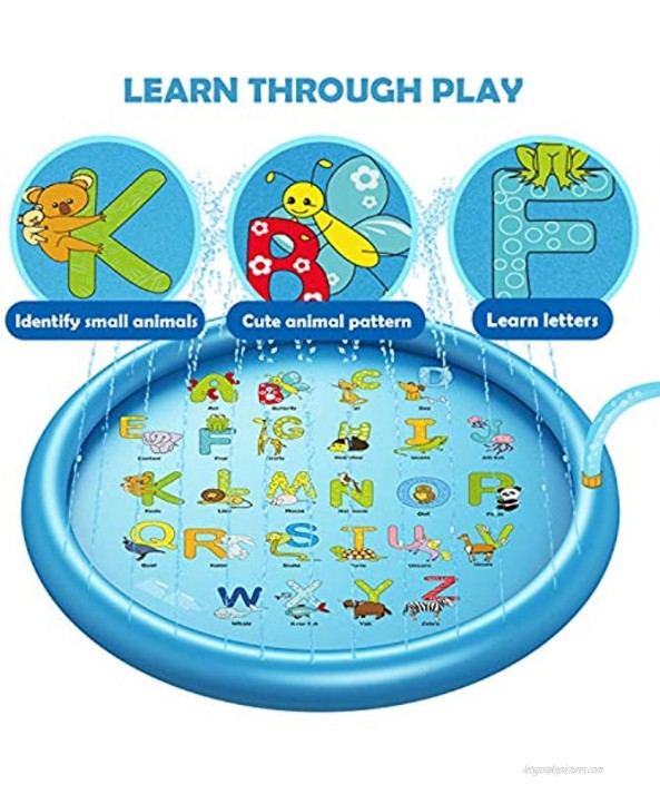 Setibre 68 Sprinkle & Splash Play Mat Outdoor Water Play Toys Sprinkler Toy Splash Play Pad with Wading Pool for Kids Toddlers Blue