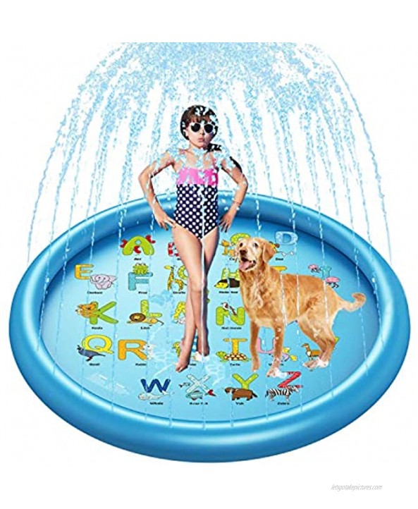 Setibre 68 Sprinkle & Splash Play Mat Outdoor Water Play Toys Sprinkler Toy Splash Play Pad with Wading Pool for Kids Toddlers Blue