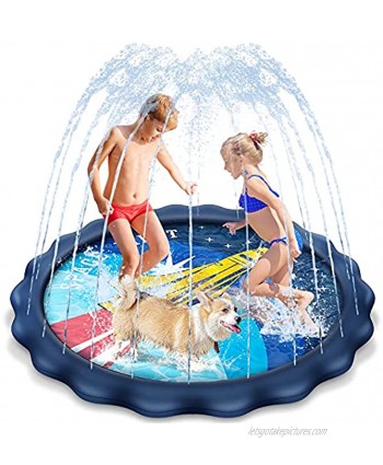 Splash Pad 68'' Water Toys for Toddlers Sprinkle Play Mat Inflatable Outdoor Toys Splash Pad for Kids for Wading and Learning for Baby boys girls Pets Backyard Kiddie Pool for Age 2 3 4 5 6 12