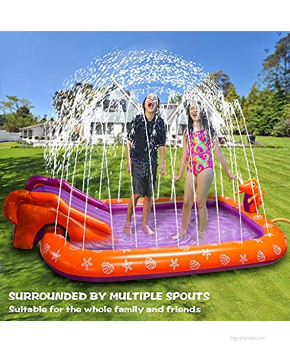 Splash Pad Sprinkler for Kids Toddlers Inflatable Wading Pool 90 with Slide Sprinkler Play Mat for 3 4 5 6 7 Year Old Kiddie Girls Boys Summer Water Toys Backyard Dinosaur