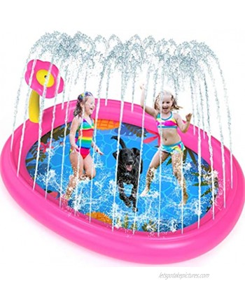 Tepsmigo Splash Pad for Kids 68 Inch Large Pink Sprinkler Pool 3 in 1 Inflatable Flower Splash Pad for Girls Kids Summer Outdoor Wading Pool Water Toys for Backyard Water Fun