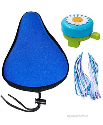 Hoobbii Child Gel Bike Seat Cushion 9.5"x6.5" Kids Child Bike Seat Cover Bike Bell and Kids Bike Streamers Bike Accessories for Kids Suitable for Most Children's Bicycles