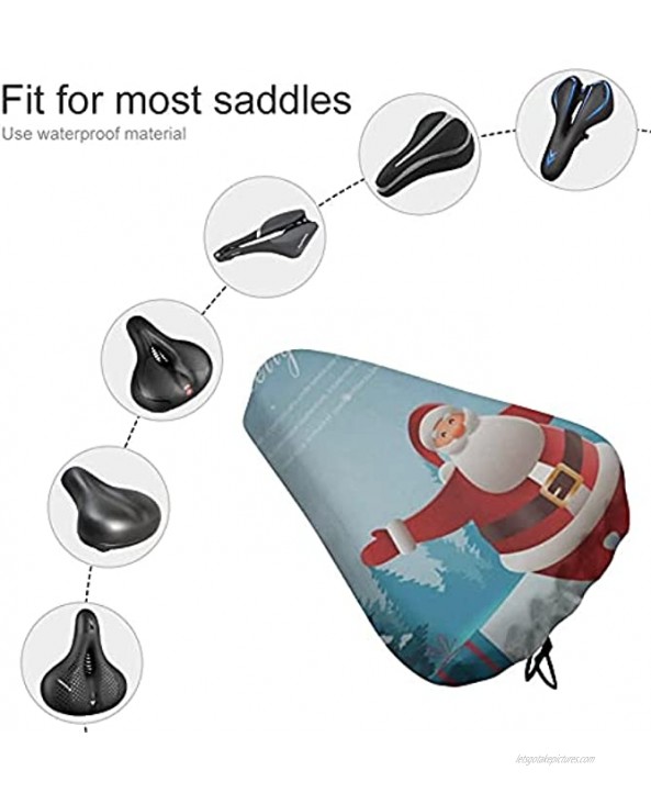 Waterproof Bike Seat Cover Santa Claus with Christmas Tree Merry Christmas and Happy New Year Mountain Road Bicycle Seat Rain Covers Uv Sun Dust Water Resistant Bike Saddle Cushion Protector Cover