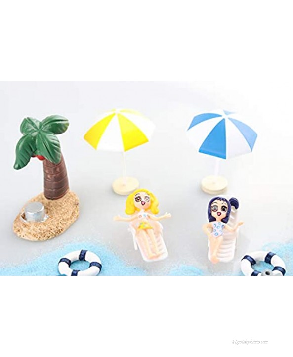 22 Pcs Miniature Blue Sand Beach Recliner Boat Coconut Tree Girls Beach Umbrellas Beach Style Beach Set Decoration Set for Crafts Fairy Garden