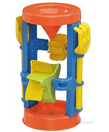 American Plastic Toys Kids’ Sand and Water Wheel Tower Flowing Sand and Water Built-in Top Funnel Sieve and Wheels Shovel and Rake Included Learn About Solids Liquids Combination for Ages 3+ 02460